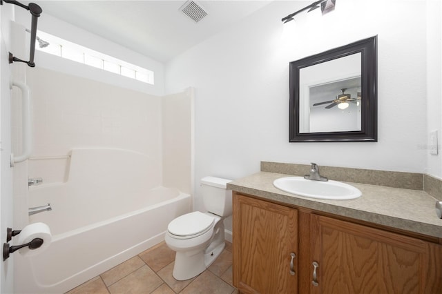 full bathroom with vanity, tile patterned floors, shower / bathtub combination, and toilet