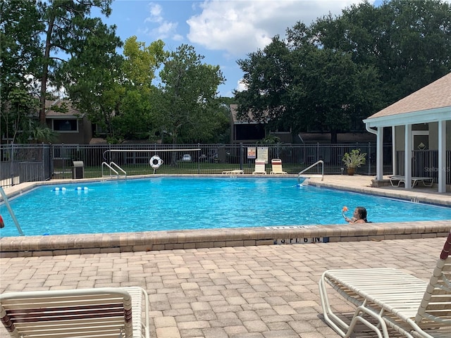 view of swimming pool with a patio