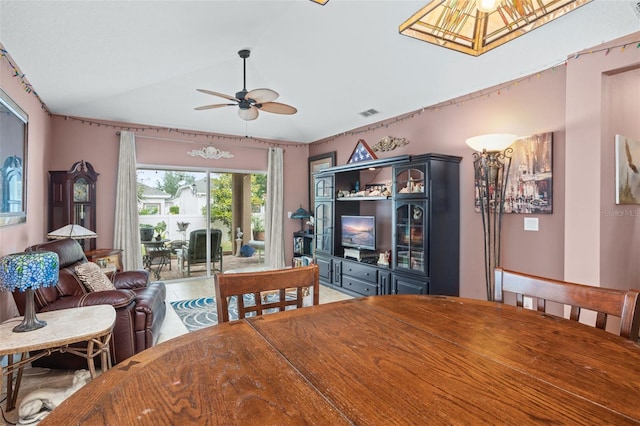 dining area with ceiling fan