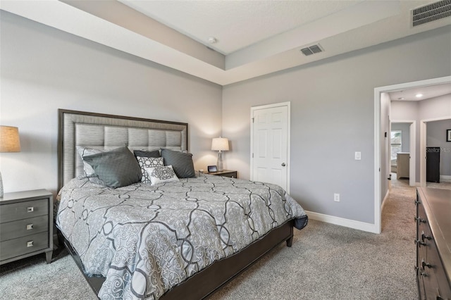 bedroom with light carpet