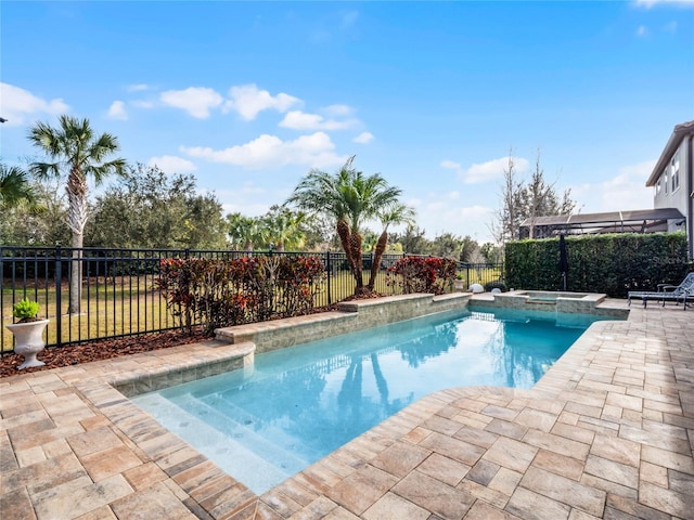 view of pool featuring an in ground hot tub and a patio area