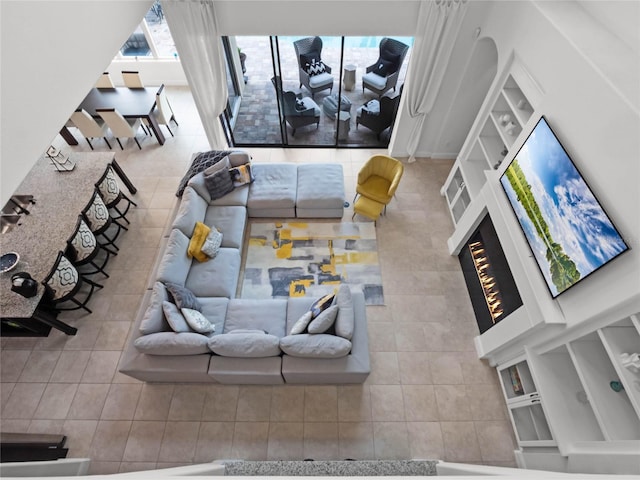 living room featuring tile patterned floors