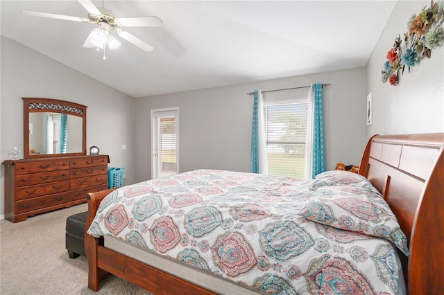 bedroom featuring ceiling fan and light colored carpet