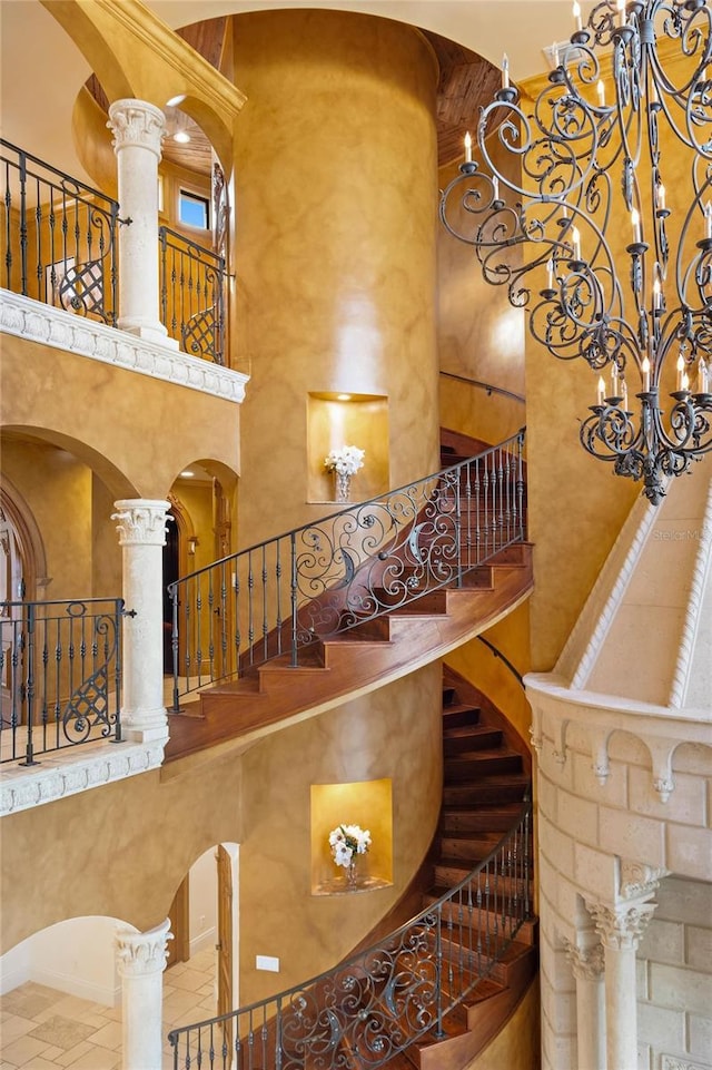 stairs with a high ceiling