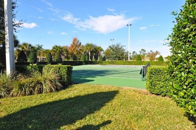 view of sport court with a yard