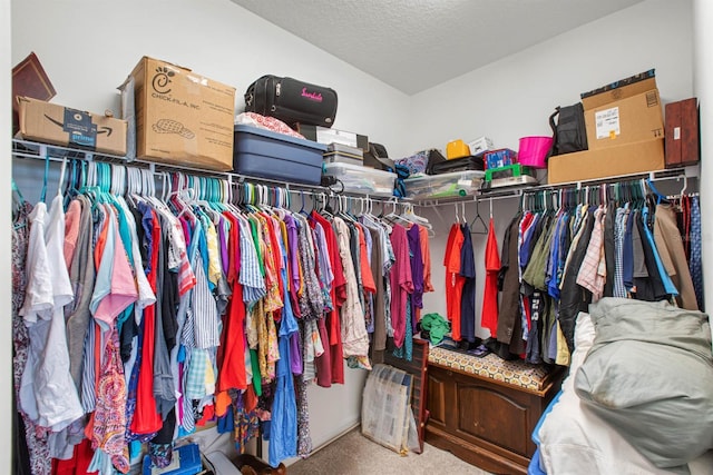 walk in closet with carpet flooring