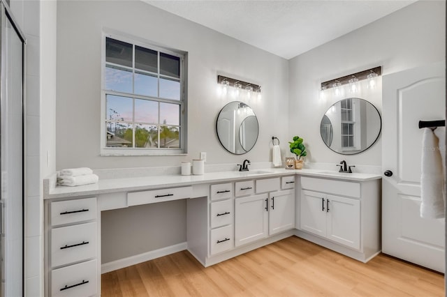 bathroom featuring hardwood / wood-style floors and vanity