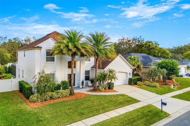 view of front of property featuring a front yard and a garage