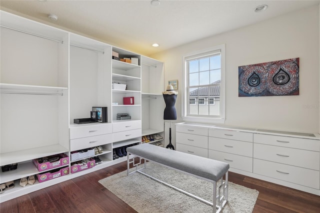 interior space with recessed lighting and dark wood finished floors