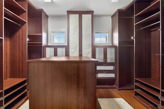 spacious closet with dark wood-style floors