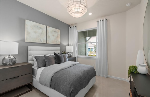 bedroom with light tile patterned flooring