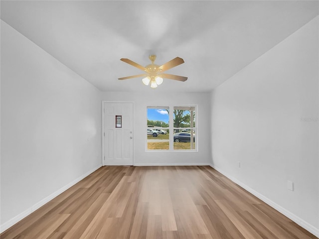 interior space with ceiling fan and light wood-type flooring