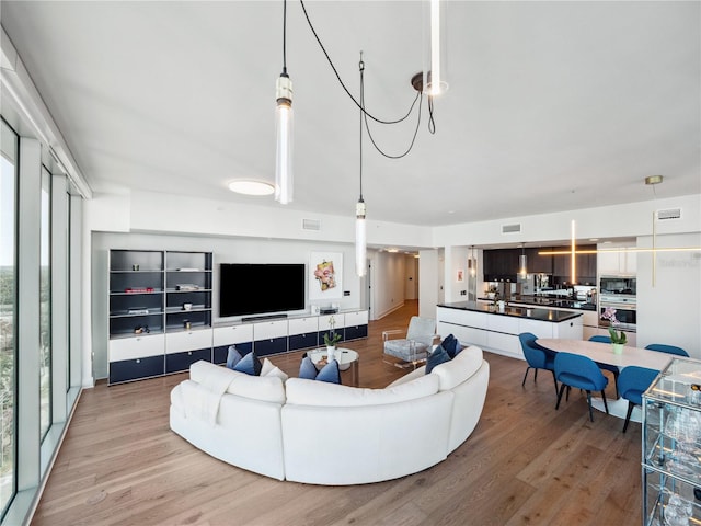 living room featuring light wood-type flooring