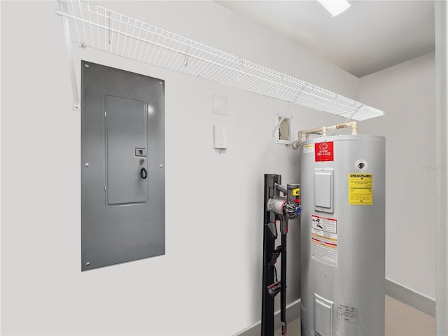 utility room featuring electric panel and electric water heater