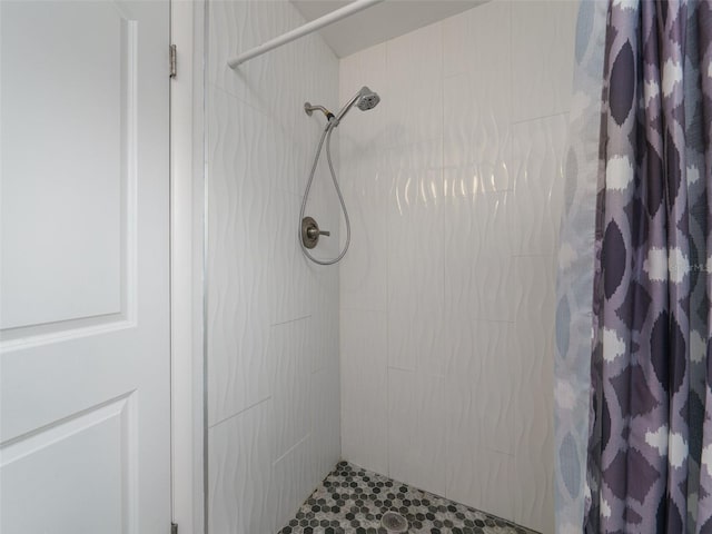 bathroom with a shower with shower curtain