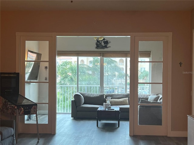 living room with wood-type flooring