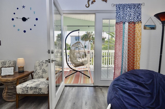 doorway to outside featuring hardwood / wood-style flooring and french doors