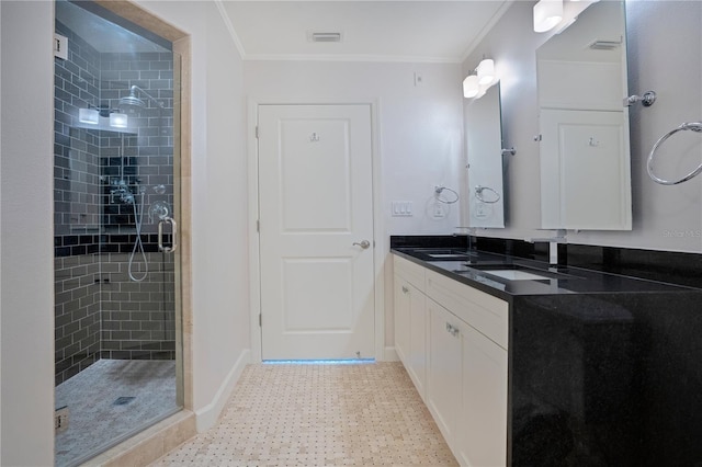630 Vassar St Unit 2310, Orlando, FL 32804 - bathroom with vanity, crown molding, and walk in shower
