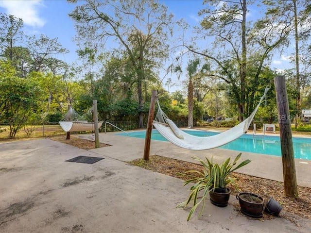 view of swimming pool with a water slide