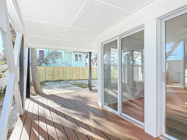 sunroom with coffered ceiling