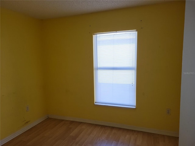 spare room featuring a textured ceiling and light hardwood / wood-style floors