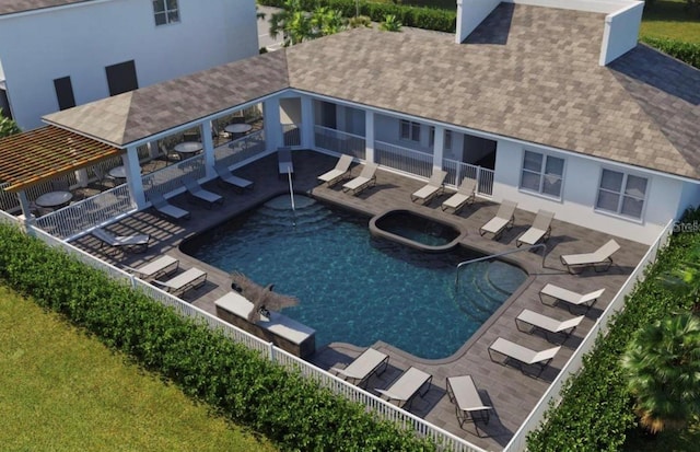 view of pool featuring a jacuzzi and a patio