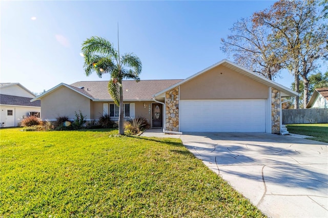 ranch-style house with a front lawn and a garage