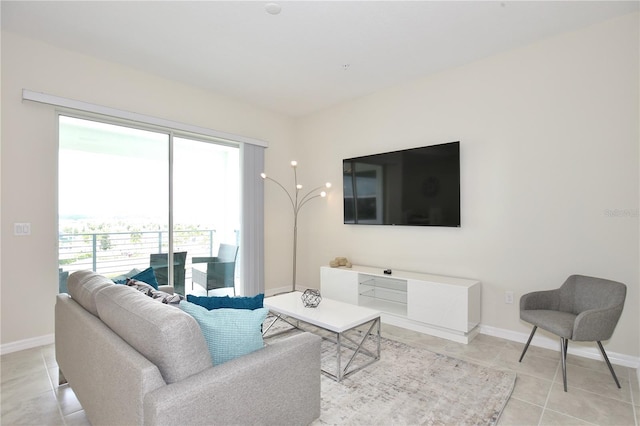 living room with light tile patterned floors