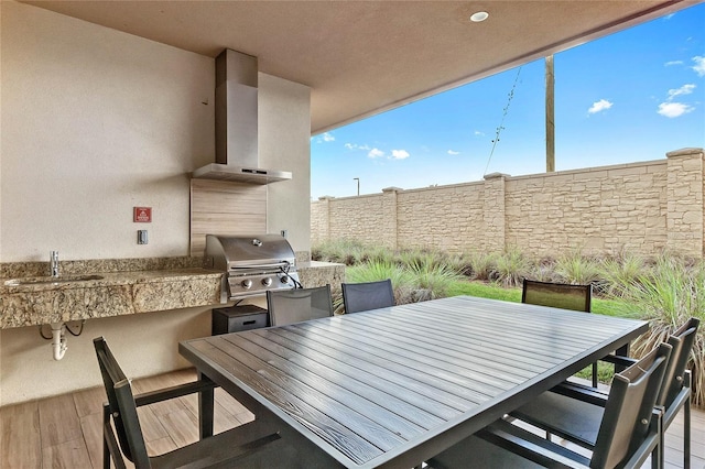 view of patio featuring sink, area for grilling, and a grill