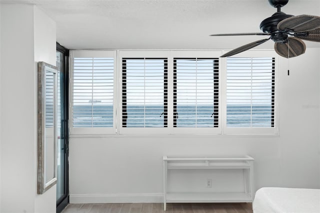 interior space with ceiling fan and light hardwood / wood-style flooring