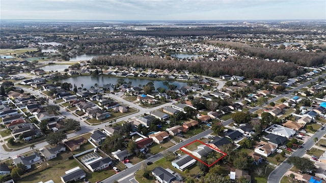 bird's eye view featuring a water view