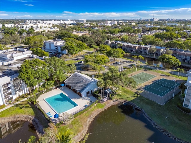 bird's eye view featuring a water view