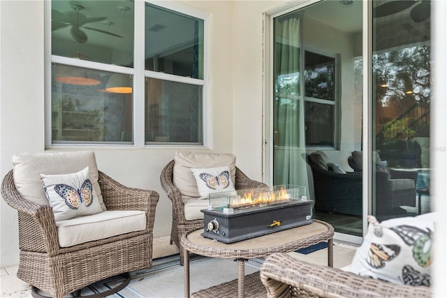 view of patio / terrace with a fire pit