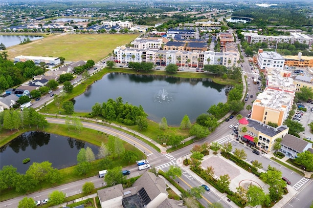 aerial view with a water view