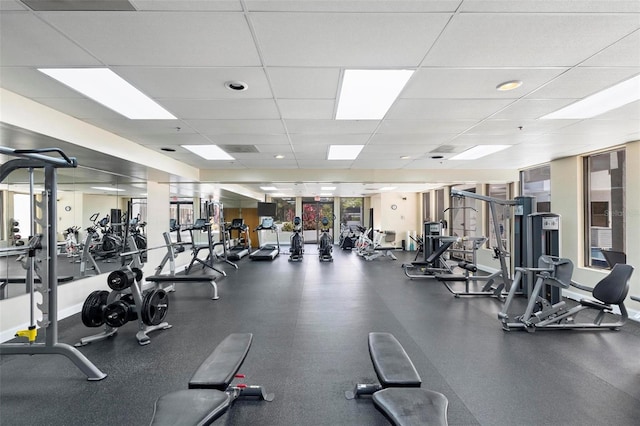 gym with a drop ceiling