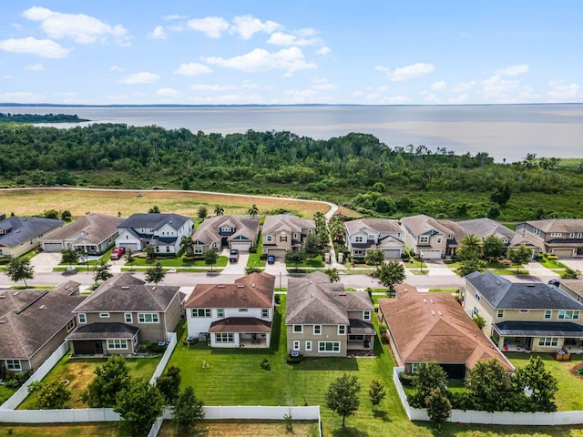 bird's eye view featuring a water view