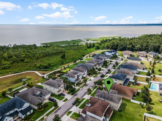 bird's eye view featuring a water view