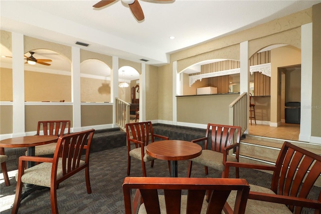 dining room with ceiling fan