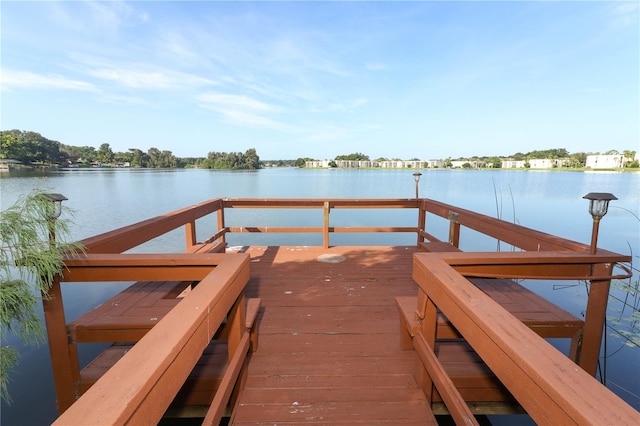 view of dock with a water view