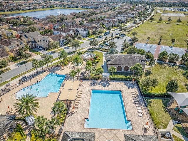 aerial view featuring a water view