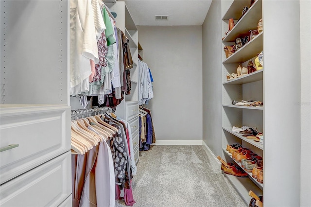 spacious closet featuring light carpet