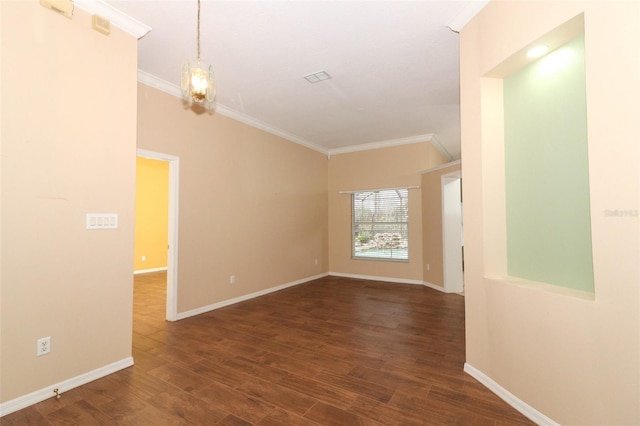 unfurnished room featuring dark hardwood / wood-style flooring and ornamental molding