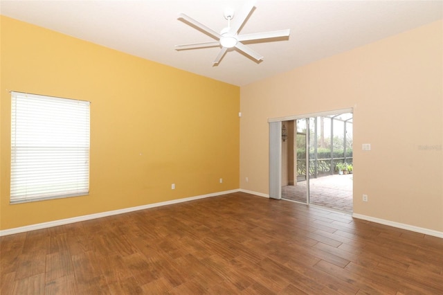 unfurnished room featuring ceiling fan and hardwood / wood-style flooring