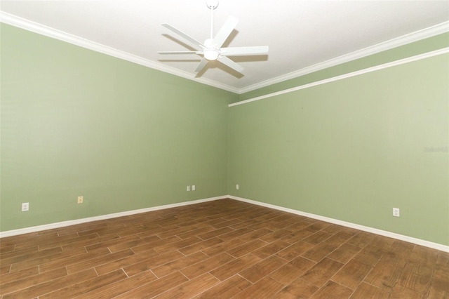 spare room featuring ceiling fan and crown molding