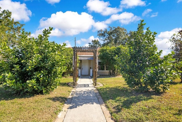 view of property hidden behind natural elements with a front yard