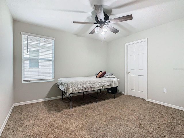 bedroom with carpet flooring and ceiling fan