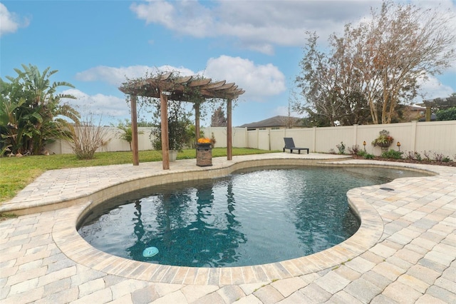 view of swimming pool featuring a patio area and a pergola