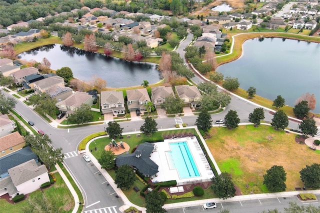 aerial view featuring a water view