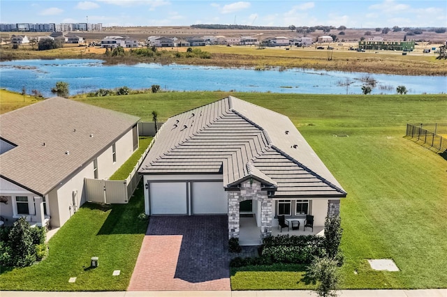 aerial view with a water view