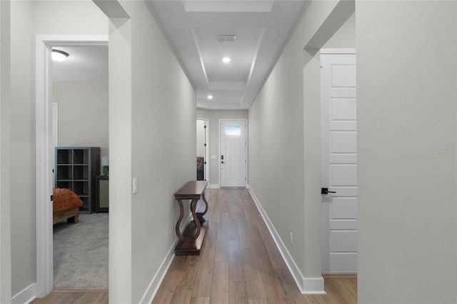 hallway with light wood-type flooring